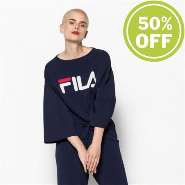 Tops Fila Mulher Azul Marinho - Fila Palmira Crop Boxy Top Cropped Manga Comprida Shirt With Oversiz